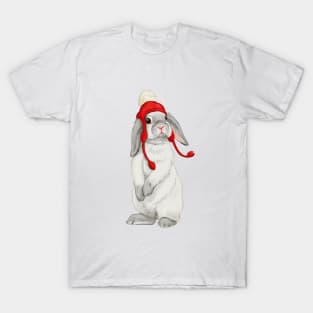 Winter bunny with red booble hat T-Shirt